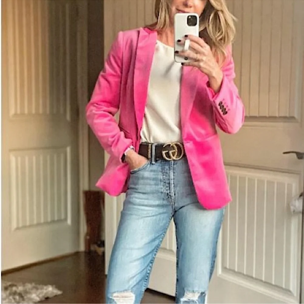 J. Crew Parke Blazer Jacket Bright Begonia Pink Velvet Sz 18 Business Statement - Picture 6 of 6